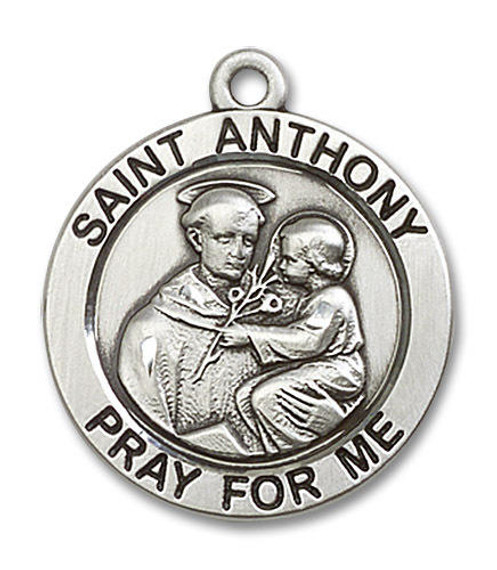 Large St Anthony Medal - Sterling Silver 1 x 7/8 Round Pendant 4076SS