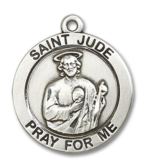 Large St Jude Medal - Sterling Silver 1 x 7/8 Round Pendant 4078SS