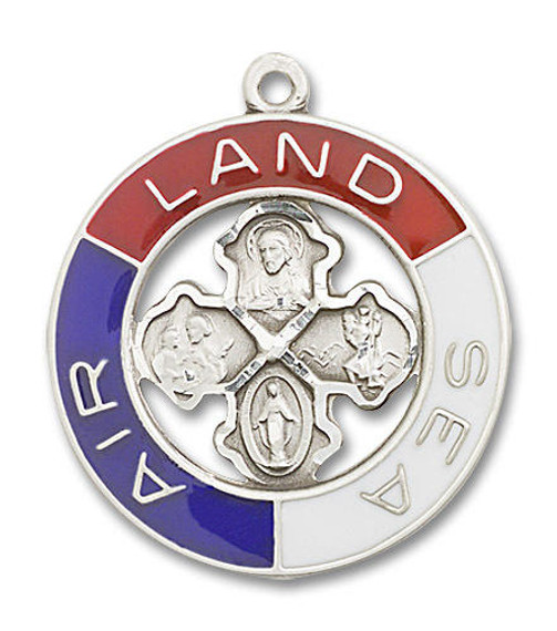 Land, Sea, Air 4-Way Medal Pendant - Sterling Silver 1 3/8 x 1 1/8 4142SS