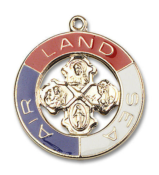 Land, Sea, Air 4-Way Medal Pendant - Sterling/Gold-filled 1 3/8 x 1 1/8 Round Pendant 4142SSG