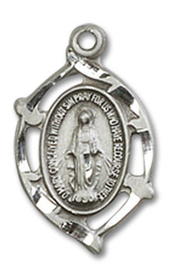 Embellished Miraculous Medal - Sterling Silver 5/8 x 3/8 Oval Pendant 4152MSS