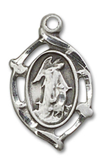 Embellished Guardian Angel Medal - Sterling Silver 5/8 x 3/8 Oval Pendant 4154SS