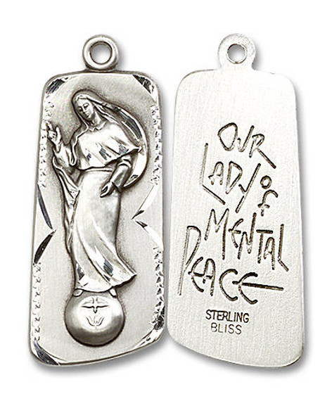 Our Lady of Mental Peace Medal - Sterling Silver 1 3/8 x 1/2 Rectangular Pendant 4162SS