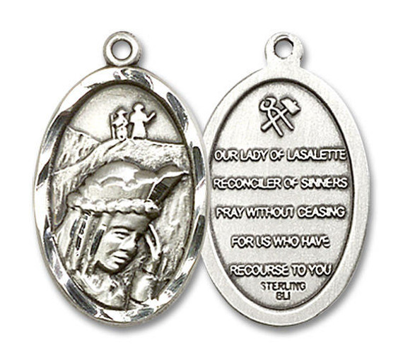 Our Lady of La Salette Medal - Sterling Silver 7/8 x 1/2 Oval Pendant 4163SS