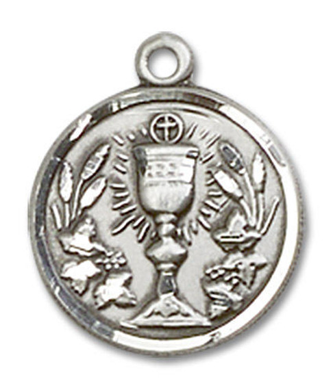 First Communion Chalice Medal Charm - Sterling Silver Round Pendant 4203SS