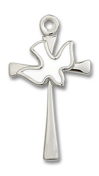 White Inlay Holy Spirit Cross Pendant - Sterling Silver 7/8 x 1/2 5229WSS