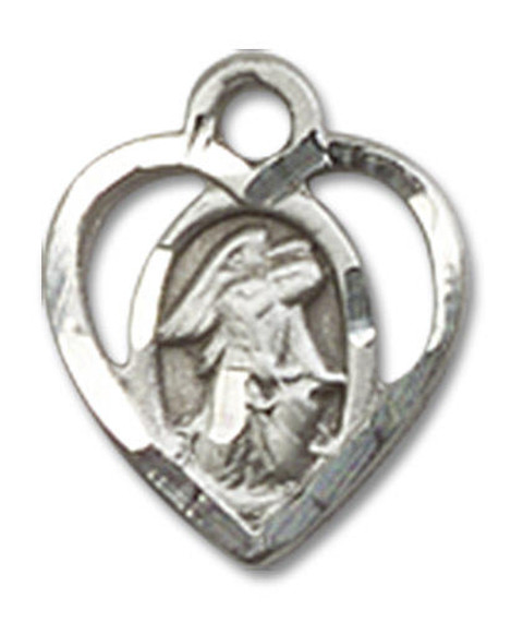 Cut Out Heart Shaped Guardian Angel Pendant Charm - Sterling Silver 5407SS