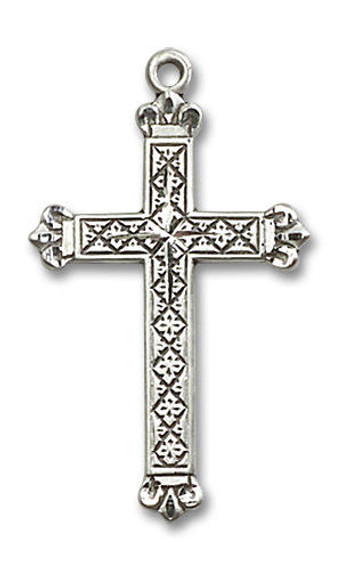 Large Embellished Cross Pendant - Sterling Silver 1 1/8 x 5/8 5418SS