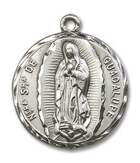 Large Our Lady of Guadalupe Medal - Sterling Silver 1 1/4 x 1 Round Pendant 5429SS