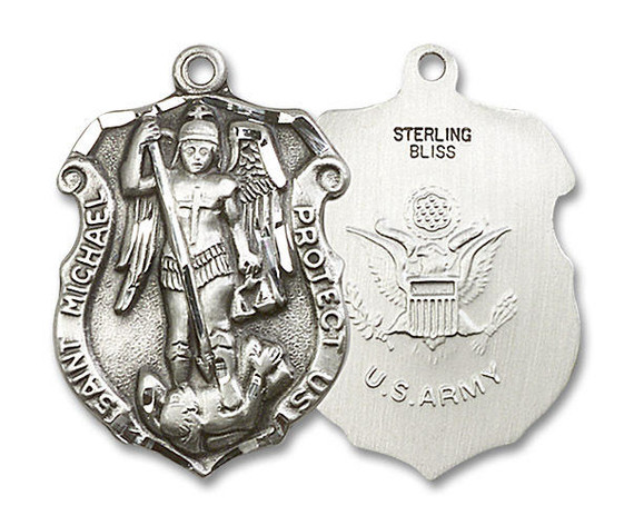 Large St Michael Army Shield Medal - Sterling Silver 1 1/4 x 7/8 Pendant 5448SS2