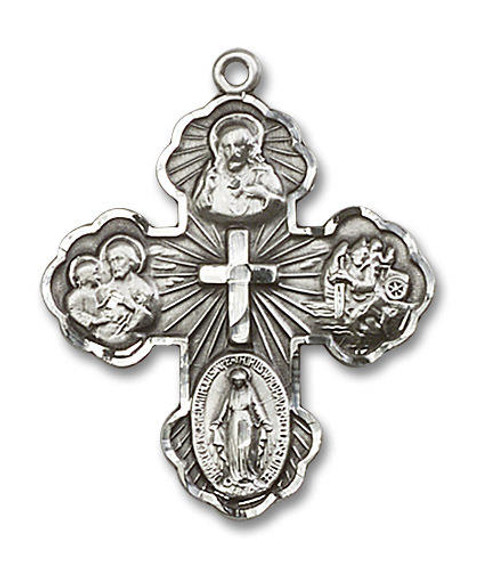 Embellished 5-Way Medal - Sterling Silver 1 1/4 x 1 Pendant 5458SS