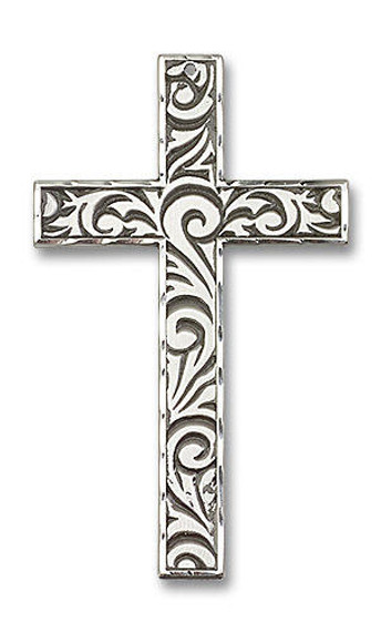 Knurled Pectoral Cross Pendant - Sterling Silver 3 x 1 3/4 5637SS