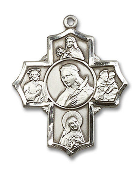 Large St Philomena Multi-Saint 5-Way Medal - Sterling Silver 1 1/4 x 1 Pendant 5672SS