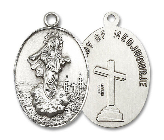 Our Lady of of Medjugorje Medal - Sterling Silver Oval Pendant 2 Sizes