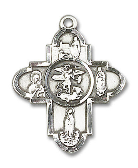 Large St Michael Marian Apparition 5-Way Medal - Sterling Silver 1 1/4 x 1 Pendant 5711SS