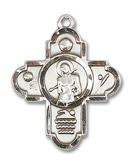 Large St Sebastian Multi Sport 5-Way Medal - Sterling Silver 1 x 7/8 Pendant 5714SS