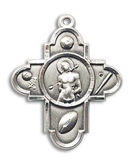 Large St Sebastian Multi-Sport 5-Way Medal - Sterling Silver 1 1/8 x 1 Pendant 5749SS