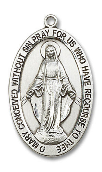 Extra Large Miraculous Medal - Sterling Silver 1 5/8 x 1 Oval Pendant