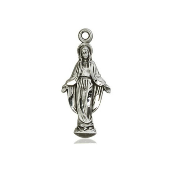 Miraculous Mary Figurine Pendant - Sterling Silver 7/8 x 3/8 5900SS