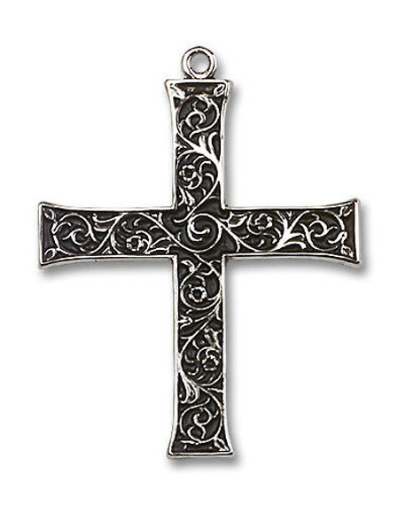 Extra Large Embellished Cross Pendant - Sterling Silver 1 5/8 x 1 1/4 6029SS