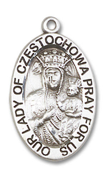Our Lady of Czestochowa Scapular Medal - Sterling Silver 7/8 x 1/2 Oval Pendant 6093SS