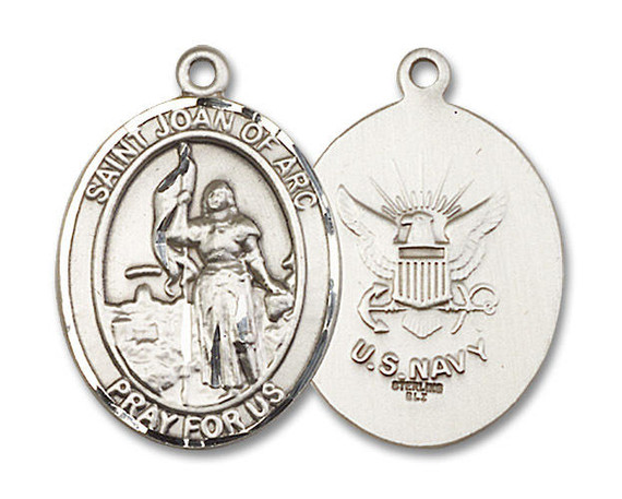 St Joan of Arc Navy Medal - Sterling Silver Oval Pendant 3 Sizes