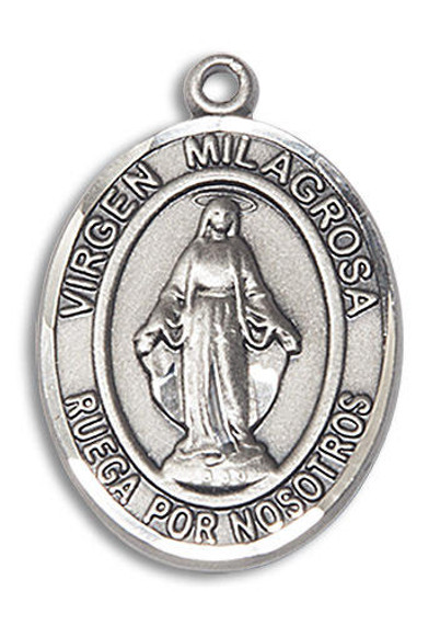 Virgen Milagrosa Medal - Sterling Silver Oval Pendant 2 Sizes