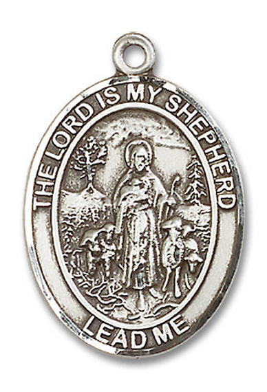 Lord Is My Shepherd Medal - Sterling Silver Oval Pendant 3 Sizes