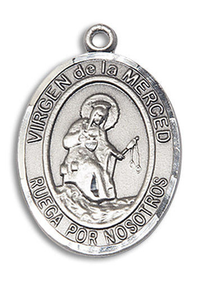 Virgen De La Merced Medal - Sterling Silver Oval Pendant 2 Sizes