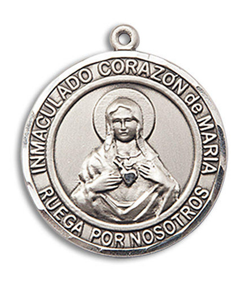 Inmaculado Corazon De Maria Medal - Sterling Silver Round Pendant 2 Sizes