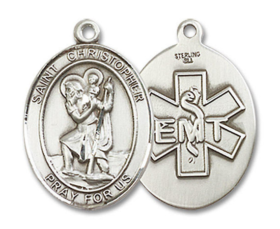 St Christopher Paramedic Medal - Sterling Silver 3/4 x 1/2 Oval Pendant 8022SS10