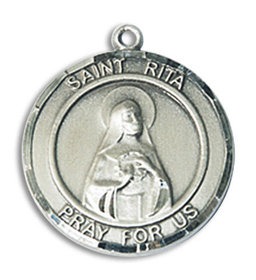 St Rita Medal - Sterling Silver 3/4 x 5/8 Round Pendant 8094RDSS