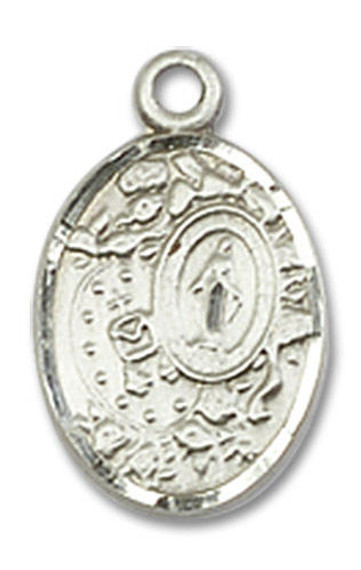 Miraculous Medal in Roses Medal Charm - Sterling Silver Oval Pendant 9682SS