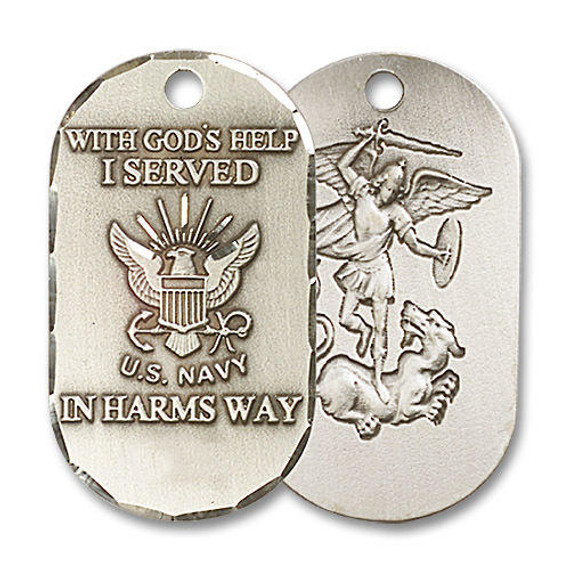 St Michael Navy Dog Tag Pendant - Sterling Silver 7/8 x 1 1/2 M19