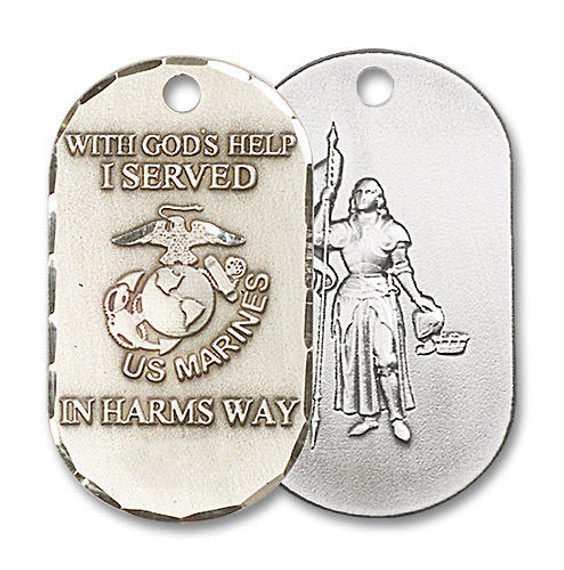 St Joan of Arc Marines Dog Tag Pendant - Sterling Silver 7/8 x 1 1/2 M21SS4