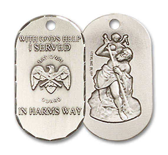 St Christopher National Guard Dog Tag Pendant - Sterling Silver 3/4 x 3/8 M26SS5