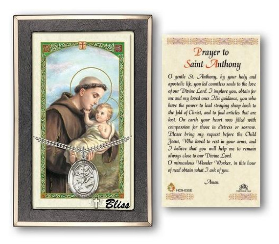 St Anthony of Padua Medal With Prayer Card - Sterling Silver 1 x 3/4 Oval Pendant PC7004SS