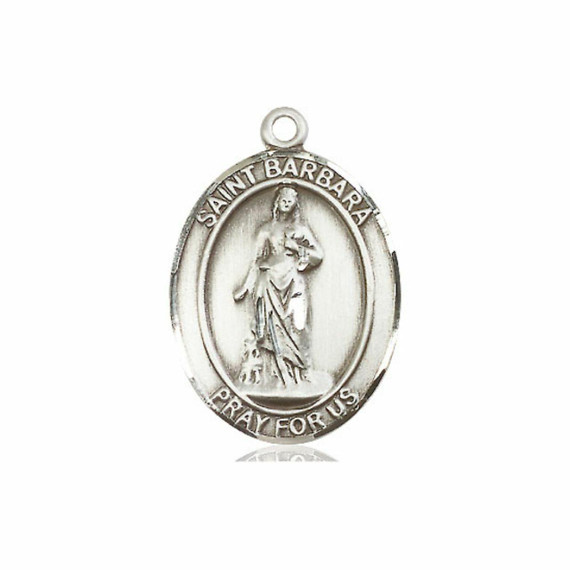 St Barbara Medal - Sterling Silver Oval Pendant 3 Sizes