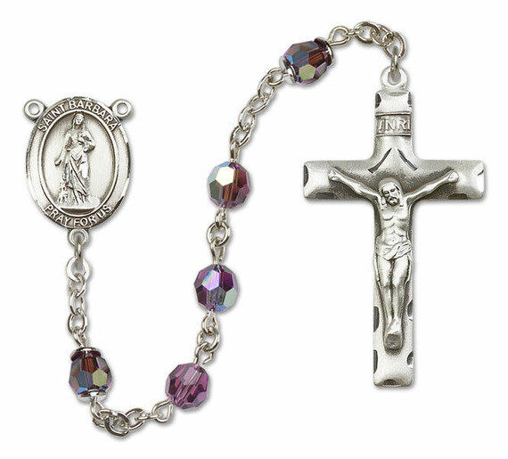 St Barbara Sterling Silver Rosary - 16 Color Options 8006/0644