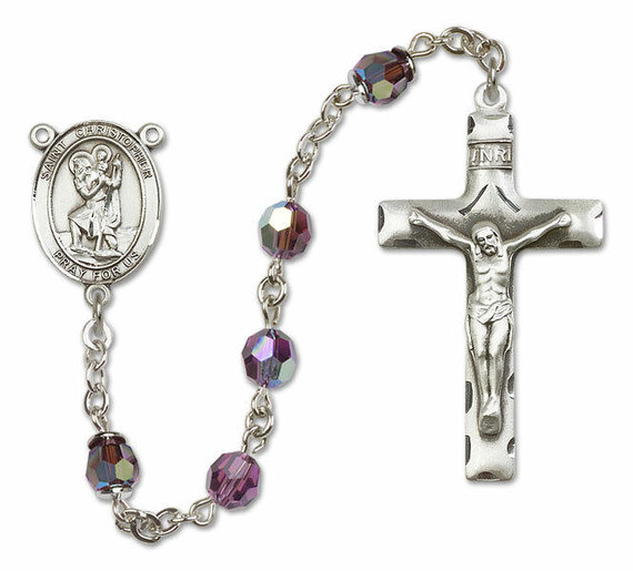 St Christopher Sterling Silver Rosary - 16 Color Options 8022/0644