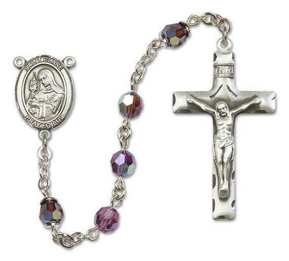 St Clare of Assisi Sterling Silver Rosary - 16 Color Options 8028/0644