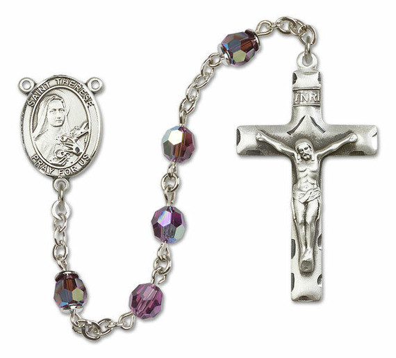 St Therese of Lisieux Sterling Silver Rosary - 16 Color Options 8210/0644