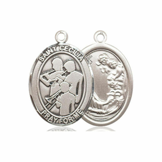 St Cecilia Marching Band Medal - Sterling Silver Oval Pendant 3 Sizes