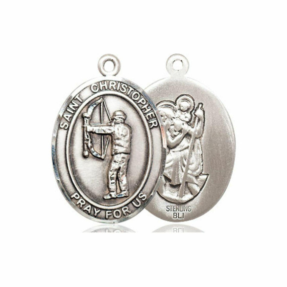 St Christopher Archery Medal - Sterling Silver Oval Pendant 3 Sizes