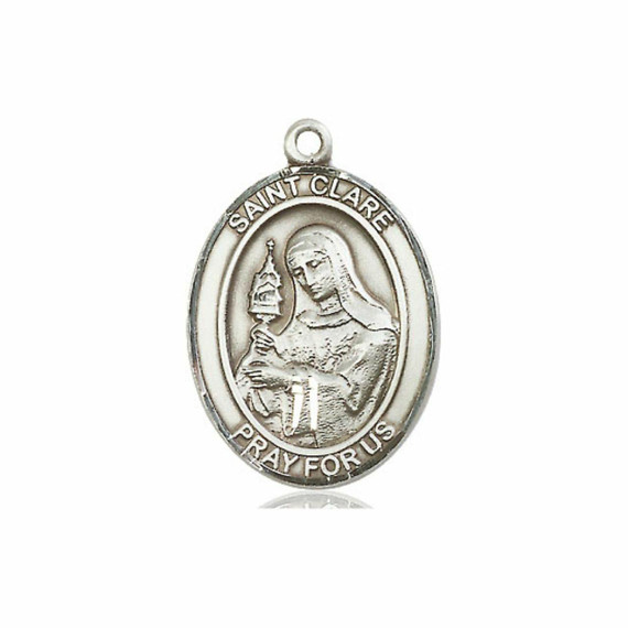 St Clare Medal - Sterling Silver Oval Pendant 3 Sizes