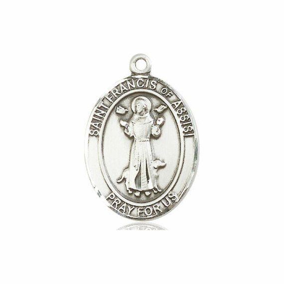 St Francis of Assisi Medal - Sterling Silver Oval Pendant 3 Sizes
