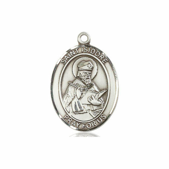 St Isidore of Seville Medal - Sterling Silver Oval Pendant 3 Sizes