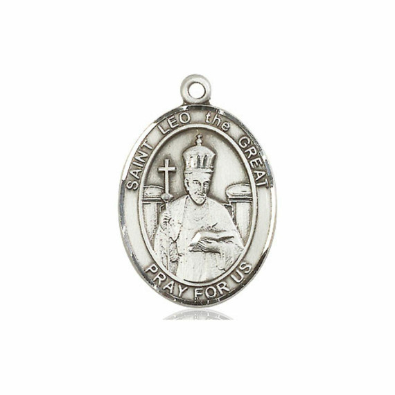 St Leo The Great Medal - Sterling Silver Oval Pendant 3 Sizes