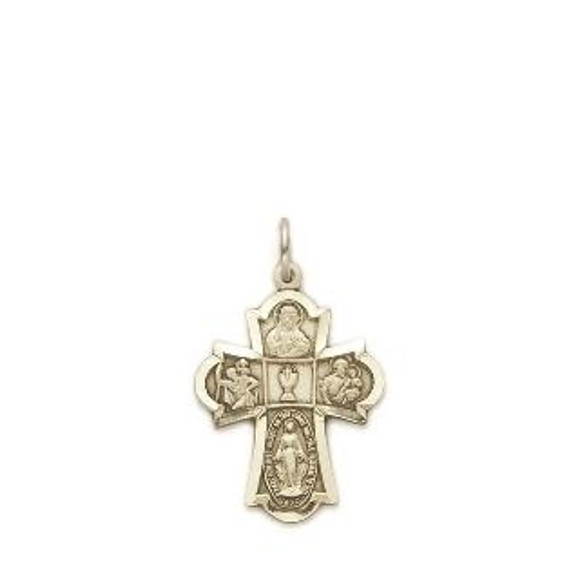 Communion 4-Way Medal Necklace - Sterling Silver Pendant on 18 Stainless Chain SM0659SH