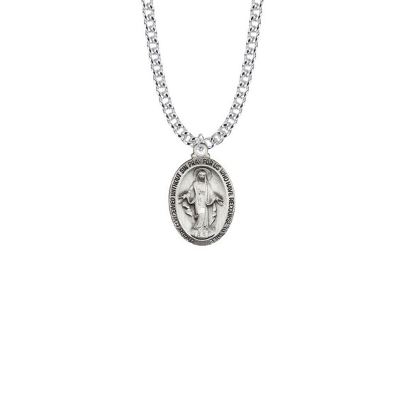 Miraculous Medal Necklace - Sterling Silver Pendant On 20 Stainless Chain SM7942SH